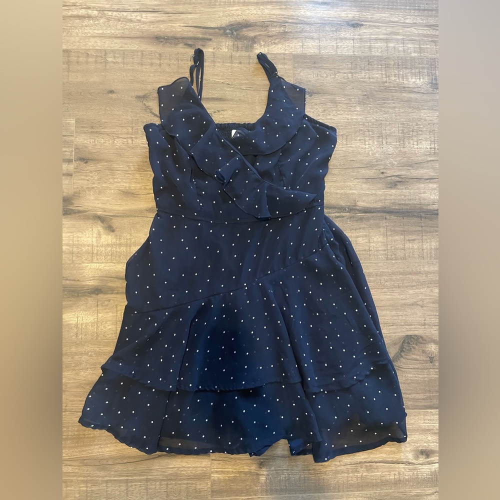 Japna Romper Women’s Medium Navy Polka Dot Ruffle Flowy Shorts Romper Dress